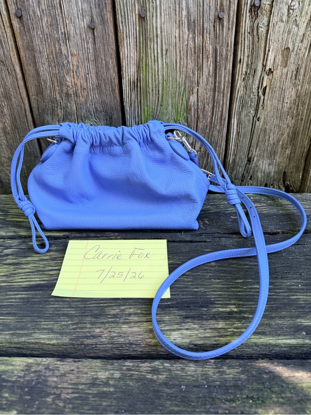 Talbots Periwinkle Leather Drawstring Shoulder Bag, Brand New